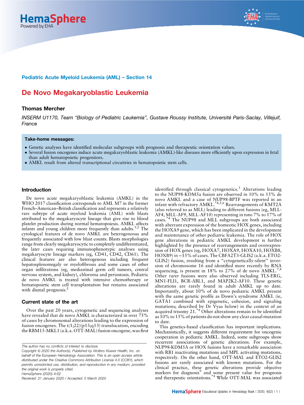 De Novo Megakaryoblastic Leukemia