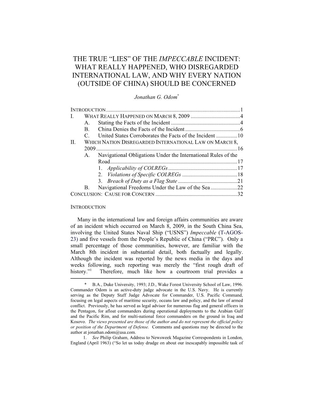 The True “Lies” of the Impeccable Incident: What Really Happened, Who Disregarded International Law, and Why Every Nation (Outside of China) Should Be Concerned