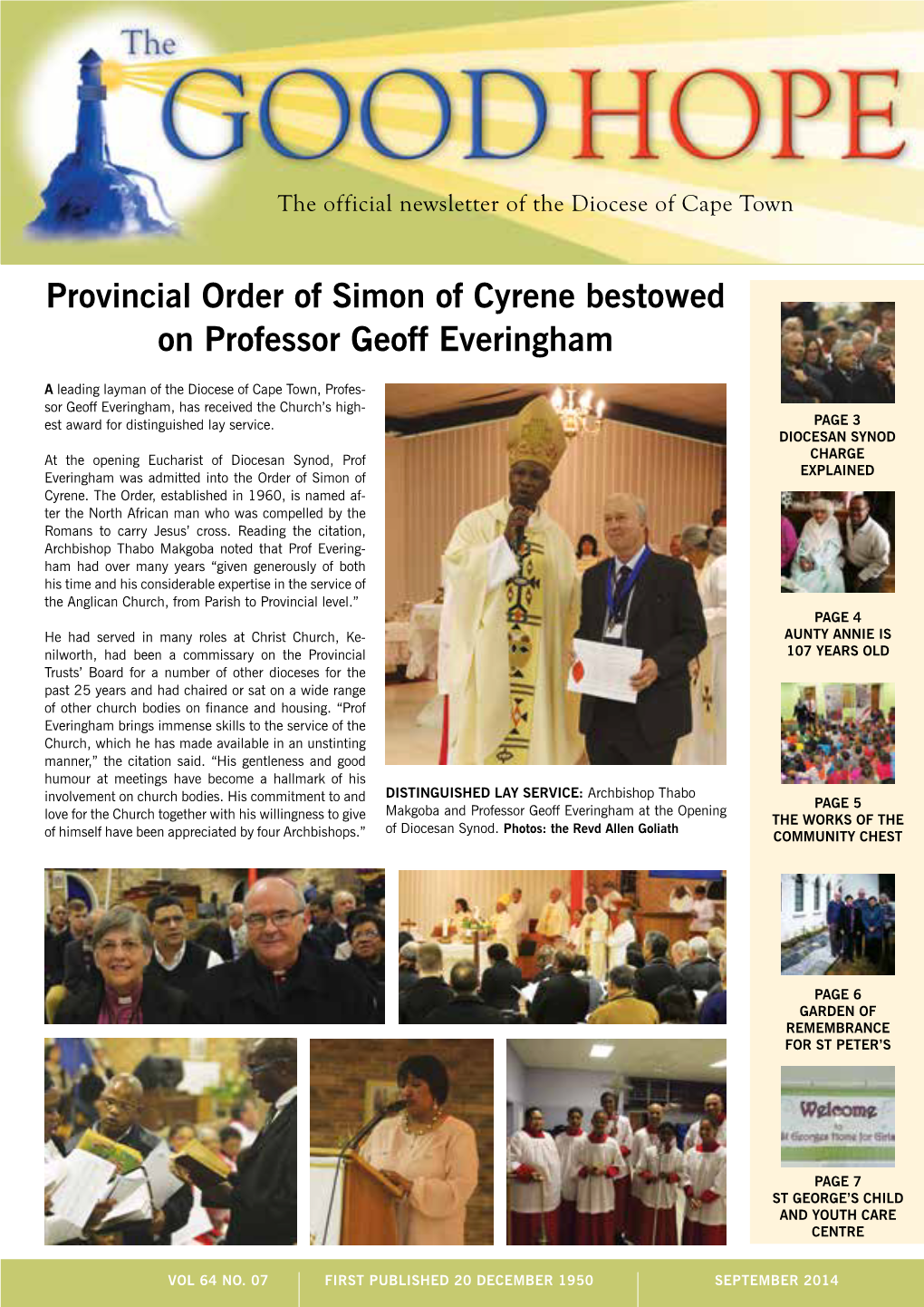 Provincial Order of Simon of Cyrene Bestowed on Professor Geoff Everingham
