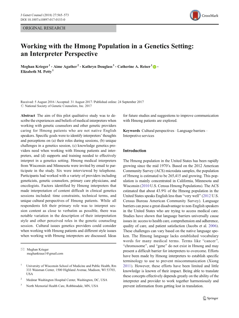 Working with the Hmong Population in a Genetics Setting: an Interpreter Perspective
