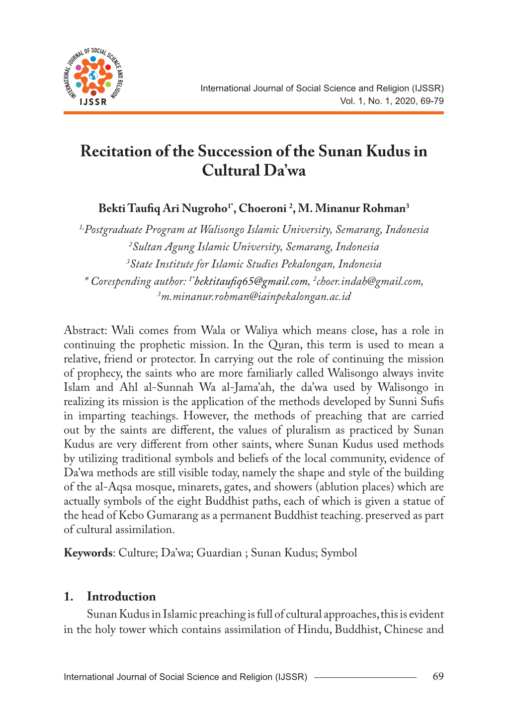 Recitation of the Succession of the Sunan Kudus in Cultural Da'wa