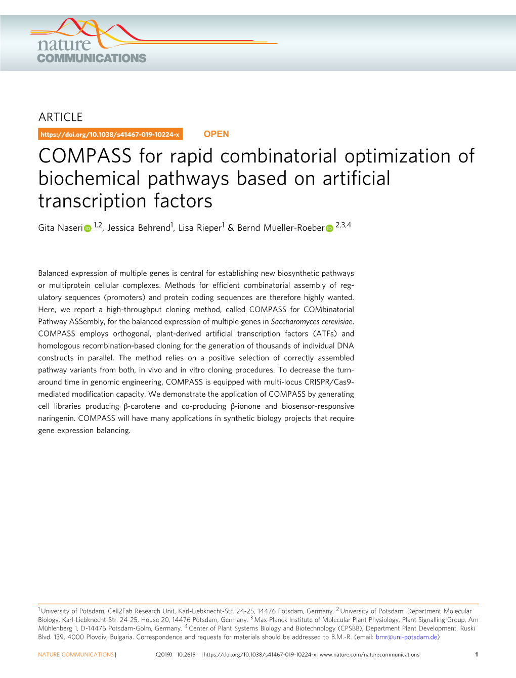 COMPASS for Rapid Combinatorial Optimization of Biochemical Pathways Based on Artificial Transcription Factors
