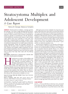Steatocystoma Multiplex and Adolescent Development a Case Report Nancy M