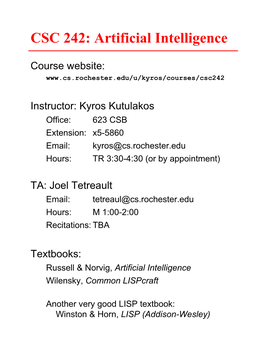 CSC 242: Artificial Intelligence