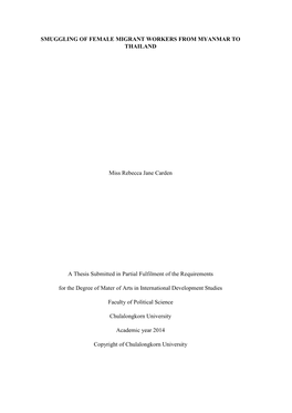 Thesis Title SMUGGLING of FEMALE MIGRANT WORKERS from MYANMAR to THAILAND