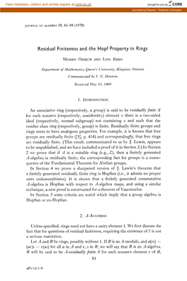 Residual Finiteness and the Hopf Property in Rings