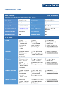 Nacka Kommun Date: 26-Jun-2018 Issue Date: 8-Jun-2018 Maturity Date: 8-Jun-2022 Tenor: 4