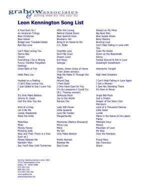 Leon Kennington Song List