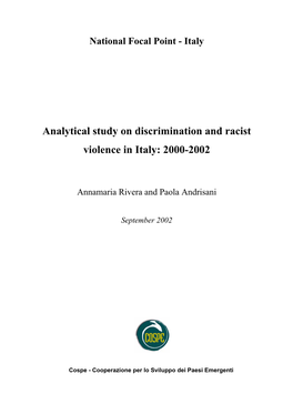 Analytical Study on Discrimination and Racist Violence in Italy: 2000-2002