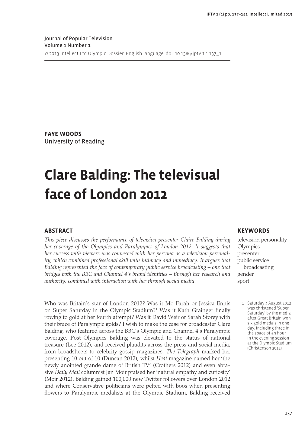 Clare Balding: the Televisual Face of London 2012