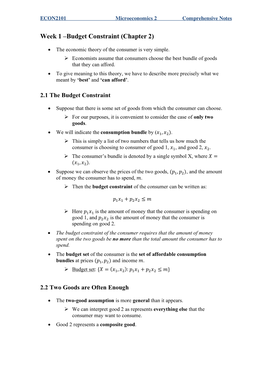 Budget Constraint (Chapter 2)