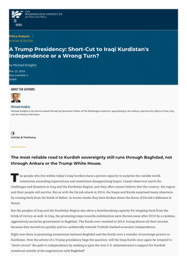 A Trump Presidency: Short-Cut to Iraqi Kurdistan's Independence Or a Wrong Turn? by Michael Knights