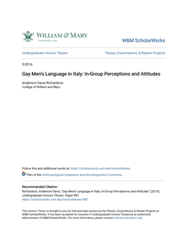 Gay Men's Language in Italy: In-Group Perceptions and Attitudes