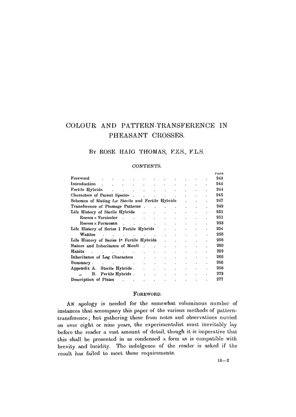 Colour and Pattern-Transference in Pheasant Crosses