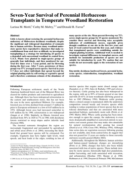 Seven-Year Survival of Perennial Herbaceous Transplants in Temperate Woodland Restoration Larissa M