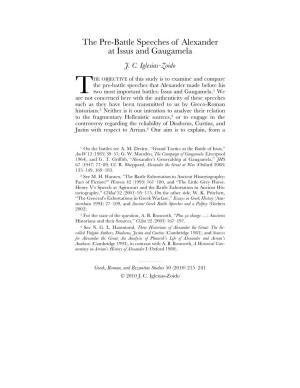 The Pre-Battle Speeches of Alexander at Issus and Gaugamela J