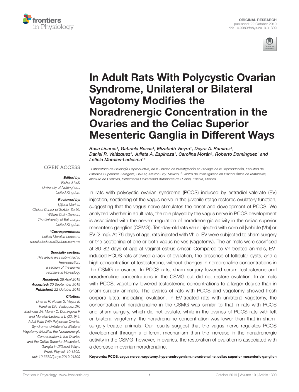 In Adult Rats with Polycystic Ovarian Syndrome, Unilateral Or Bilateral