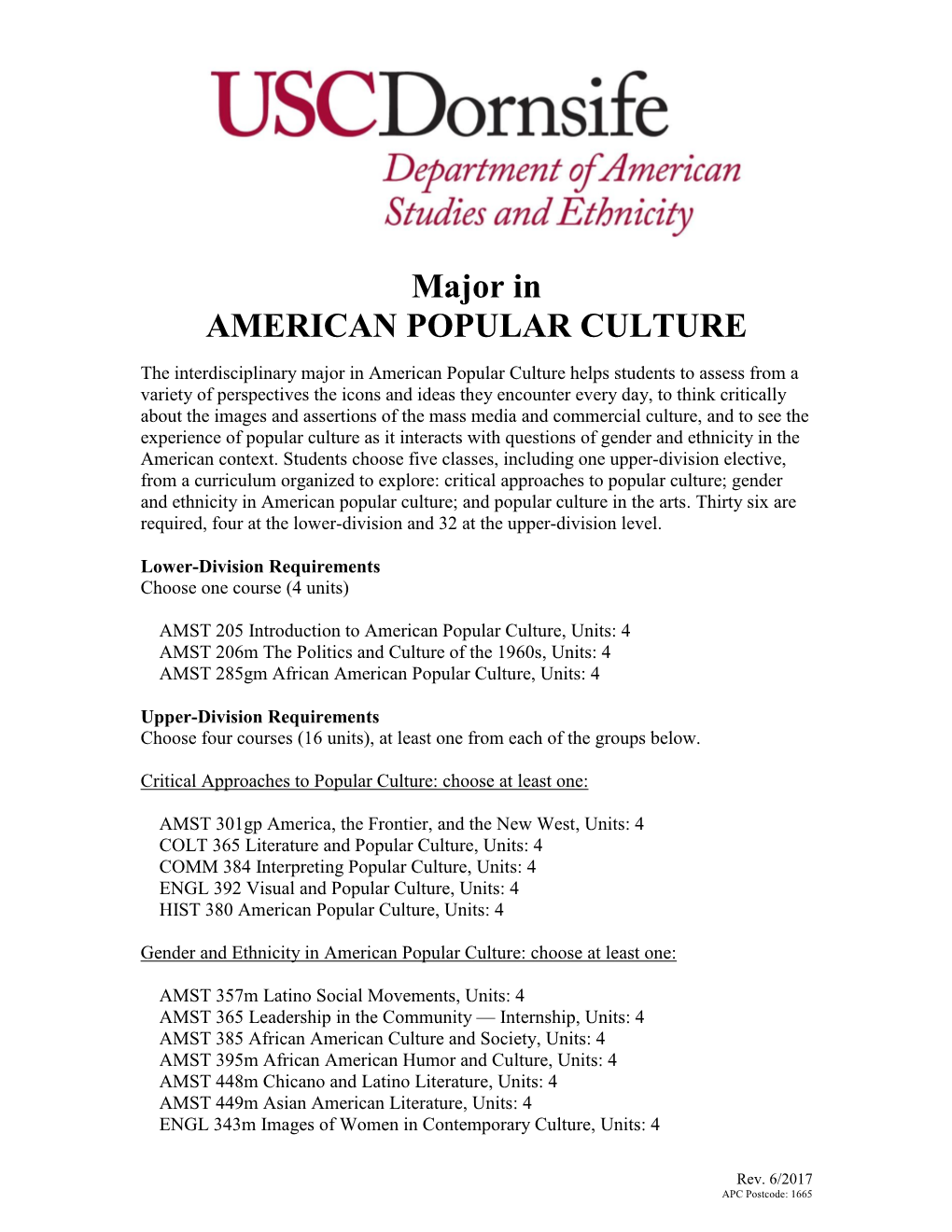 Major in AMERICAN POPULAR CULTURE