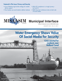 Water Emergency Shows Value of Social Media for Security Crisis Averted for Residents Near Welland Canal See Page 11