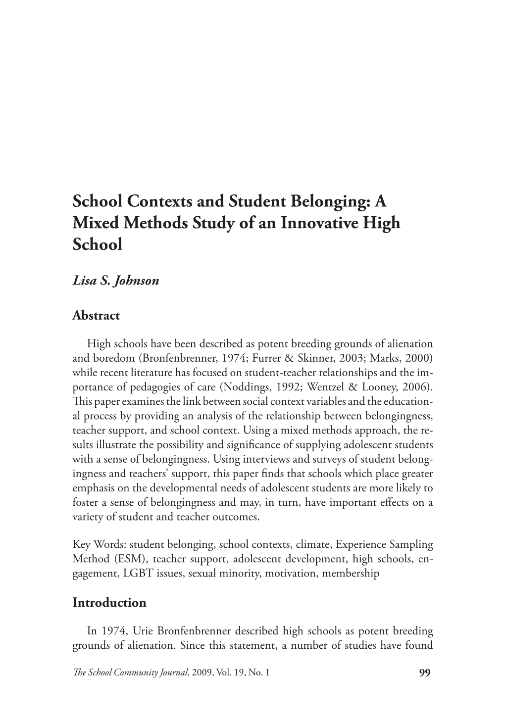 School Contexts and Student Belonging: a Mixed Methods Study of an Innovative High School