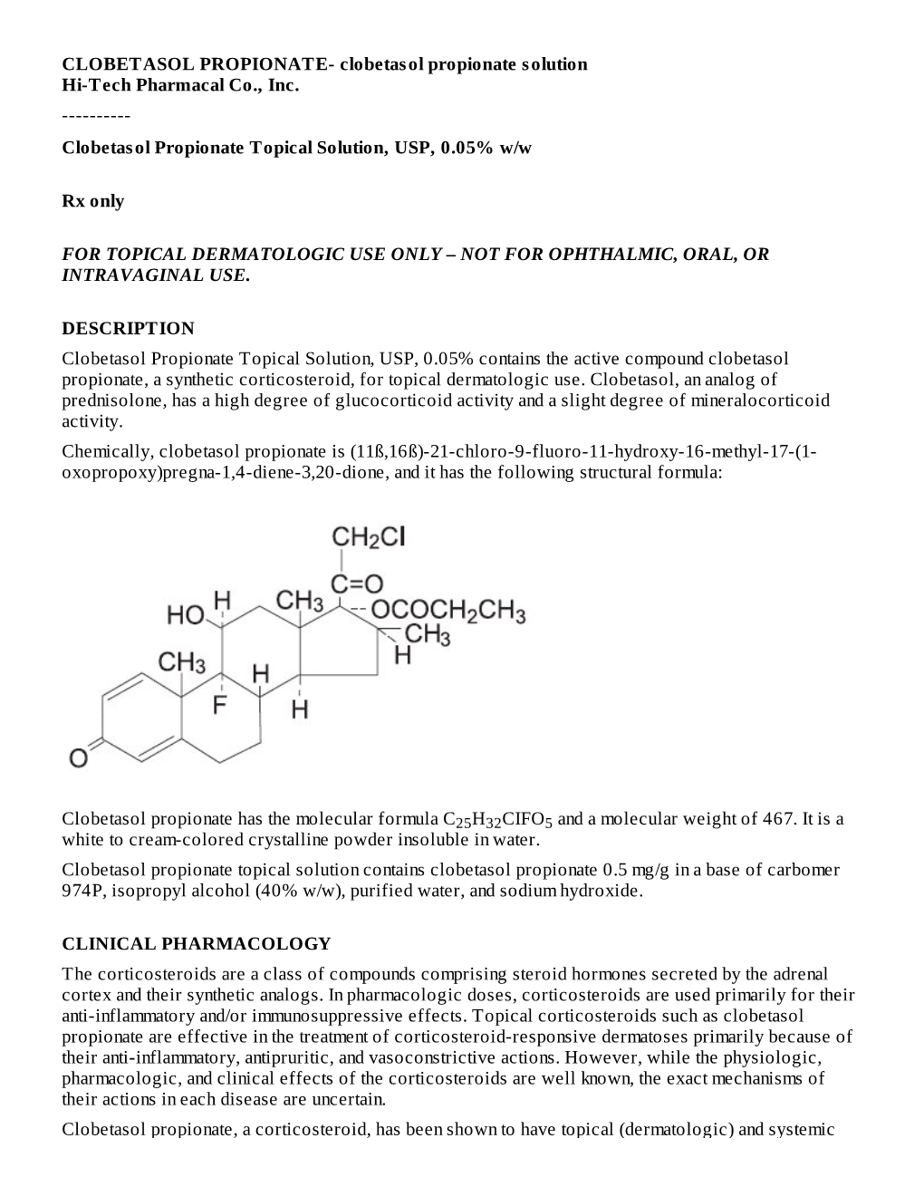 Clobetasol Propionate Topical Solution, USP, 0.05% W/W