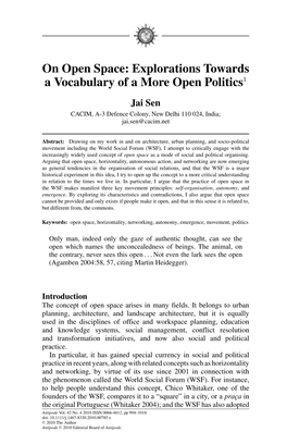On Open Space: Explorations Towards a Vocabulary of a More Open Politics1