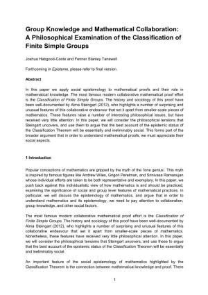 Group Knowledge and Mathematical Collaboration: a Philosophical Examination of the Classification of Finite Simple Groups