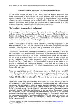Sunni and Shi'a: Succession and Imams, Page 1