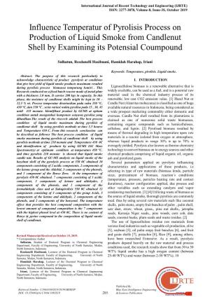 Influence Temperatur of Pyrolisis Process on Production of Liquid Smoke from Candlenut Shell by Examining Its Potensial Coumpound
