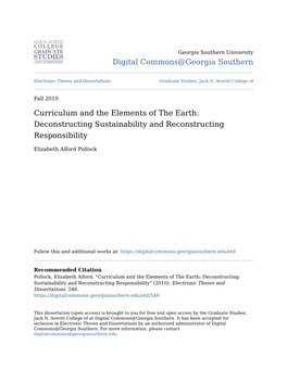 Curriculum and the Elements of the Earth: Deconstructing Sustainability and Reconstructing Responsibility