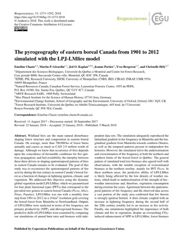 The Pyrogeography of Eastern Boreal Canada from 1901 to 2012 Simulated with the LPJ-Lmﬁre Model