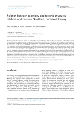 Relation Between Seismicity and Tectonic Structures Offshore and Onshore Nordland, Northern Norway