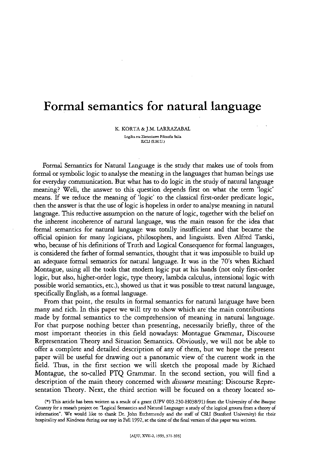 Formal Semantics for Natural Language