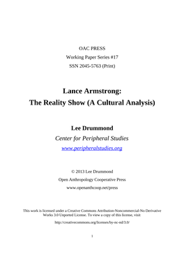 Lance Armstrong: the Reality Show (A Cultural Analysis)