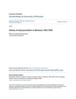 History of Early Journalism in Montana 1863-1890