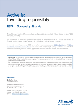 Active Is: Investing Responsibly ESG in Sovereign Bonds