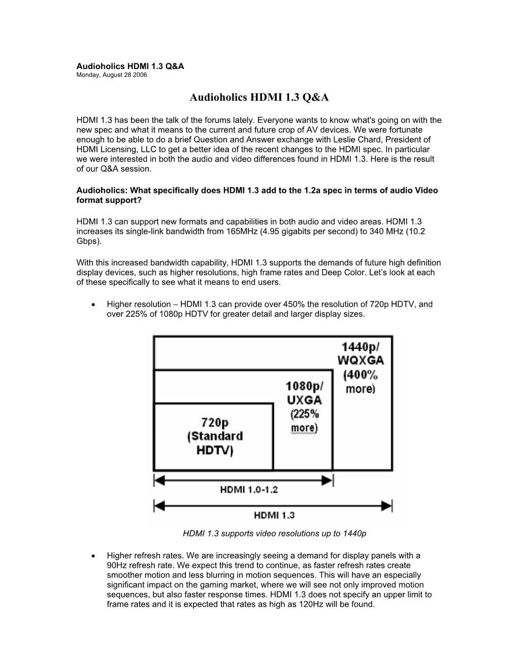 Audioholics HDMI 1.3 Q&A Monday, August 28 2006