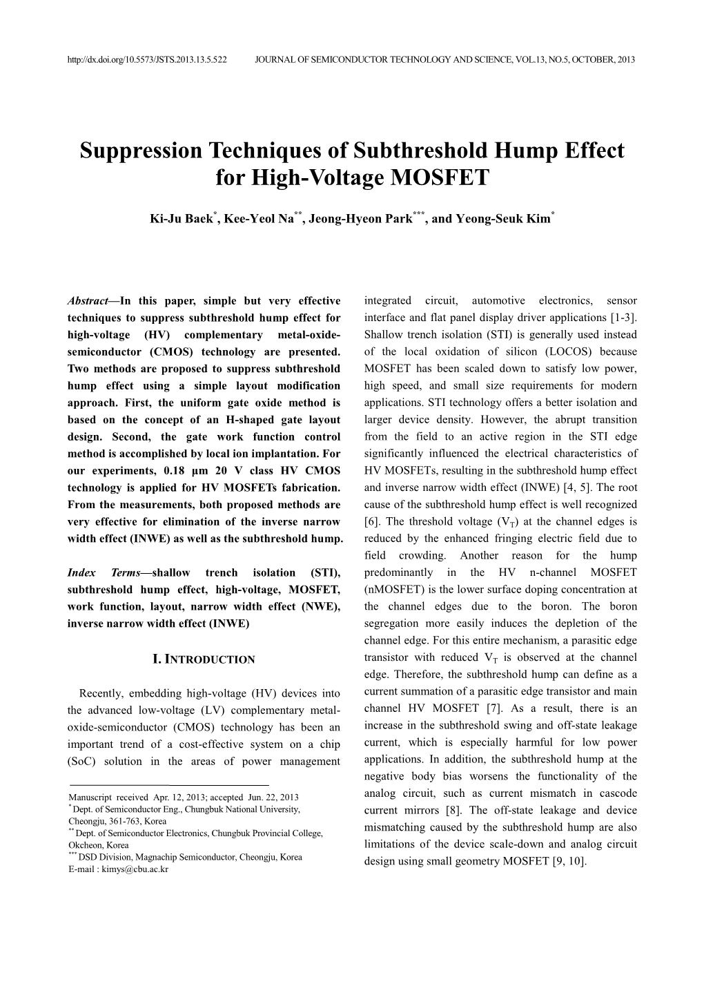 Suppression Techniques of Subthreshold Hump Effect for High-Voltage MOSFET