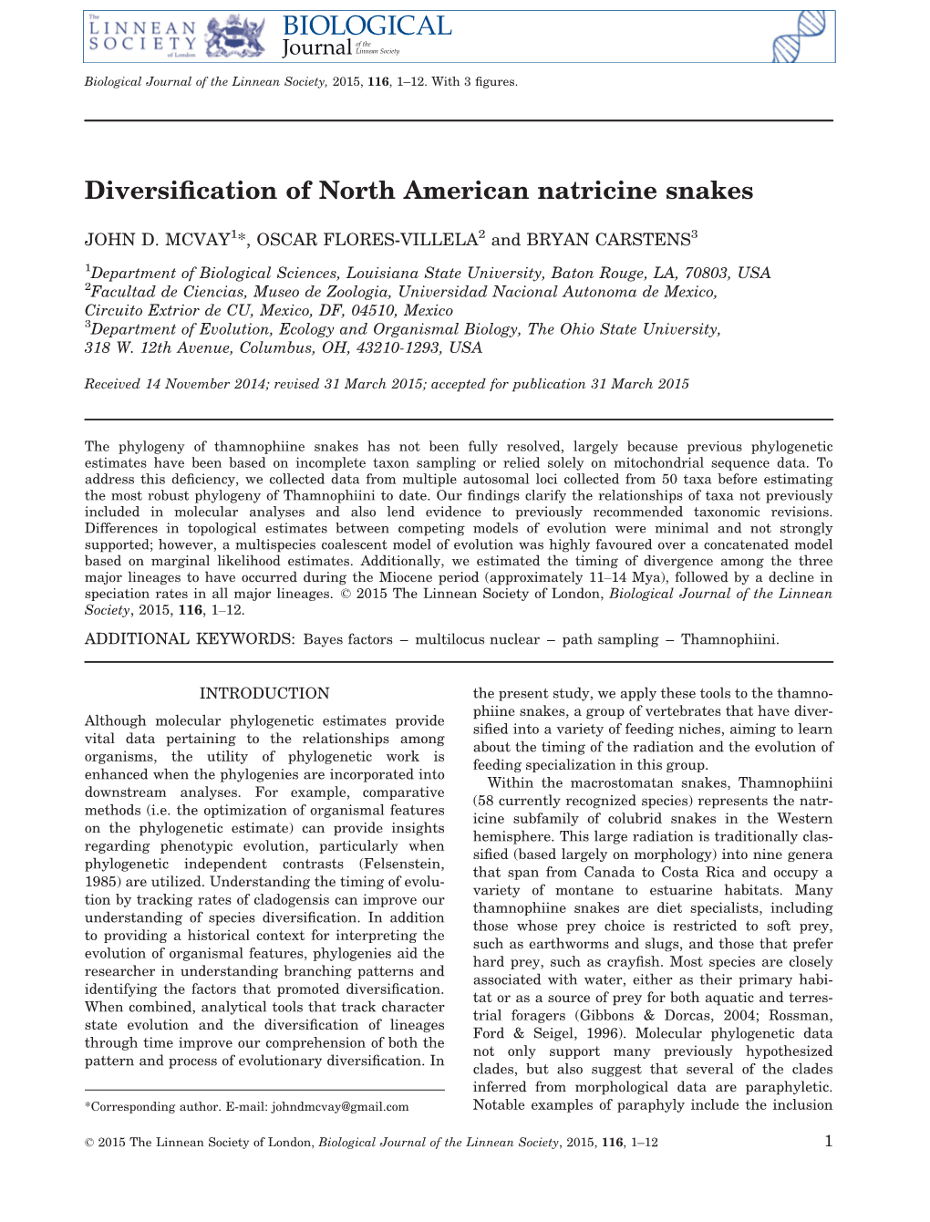 Diversification of North American Natricine Snakes