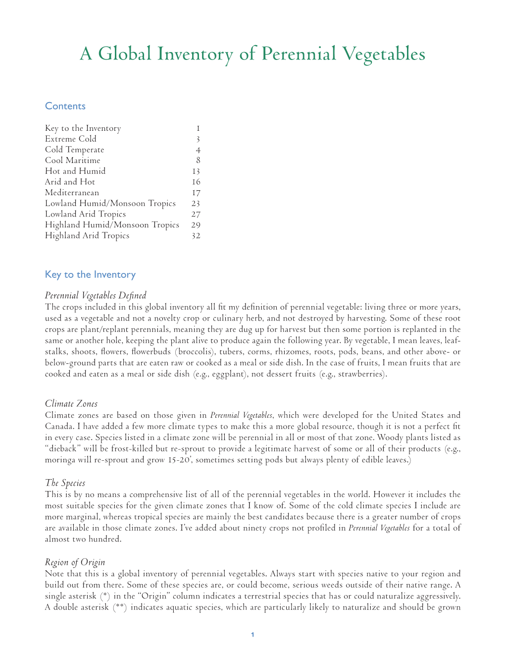 A Global Inventory of Perennial Vegetables