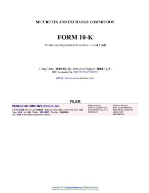 PENSKE AUTOMOTIVE GROUP, INC. Form 10-K Annual Report