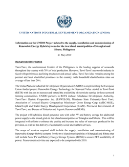 Information on the UNIDO Project Related to the Supply, Installation