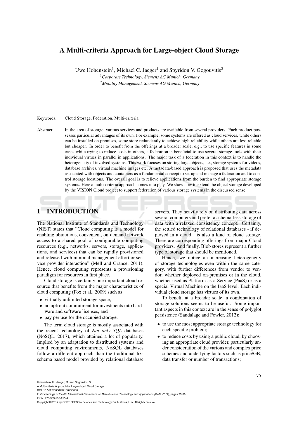 A Multi-Criteria Approach for Large-Object Cloud Storage