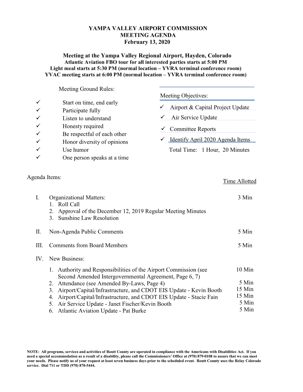 YAMPA VALLEY AIRPORT COMMISSION MEETING AGENDA February 13, 2020