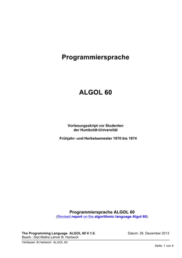 Programmiersprache ALGOL 60 (Revised Report on the Algorithmic Language Algol 60)
