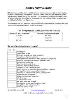 Gluten Questionnaire