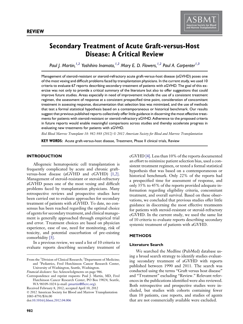 Secondary Treatment of Acute Graft-Versus-Host Disease: a Critical Review