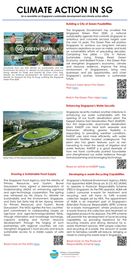 CLIMATE ACTION in SG an E-Newsletter on Singapore’S Sustainable Development and Climate Action Efforts