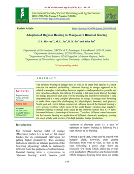 Adoption of Regular Bearing in Mango Over Biennial Bearing
