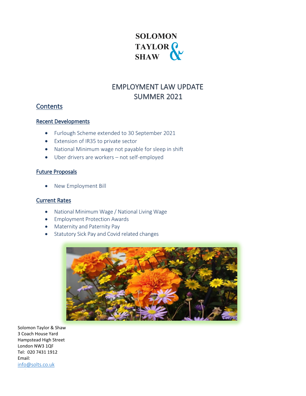 EMPLOYMENT LAW UPDATE SUMMER 2021 Contents